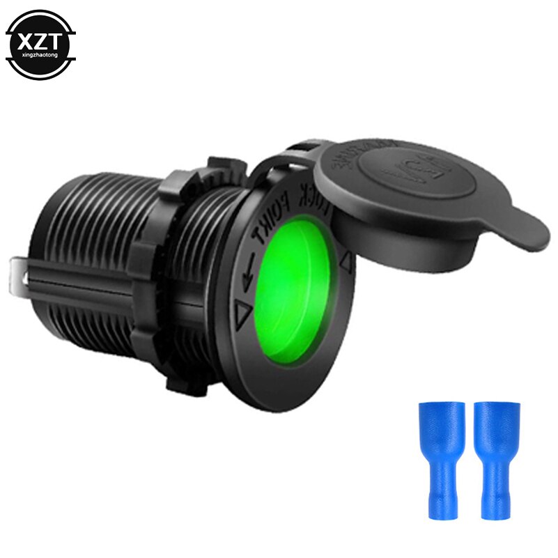 12V 120W Motorcycle Car Boat Tractor Accessory Waterproof Cigarette Lighter Power Socket LED Plug Outlet Charging Mobile phone: Green Light
