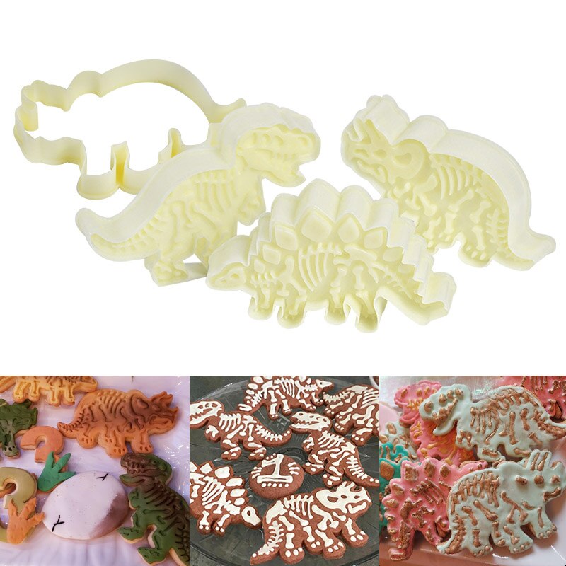 3D Dinosaurus Cookie Cutters Mold Dinosaurus Biscuit Embossing Mould Sugarcraft Dessert Bakken Siliconen Mal Voor Fondant Taart Decor