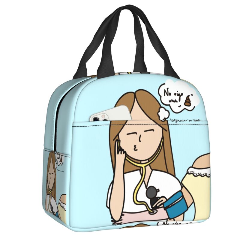 Enfermera En Apuros Doctor Nurse Lunch Bag Women Portable Cooler Thermal Insulated Lunch Box Picnic Storage Food Bento Box: Ivory