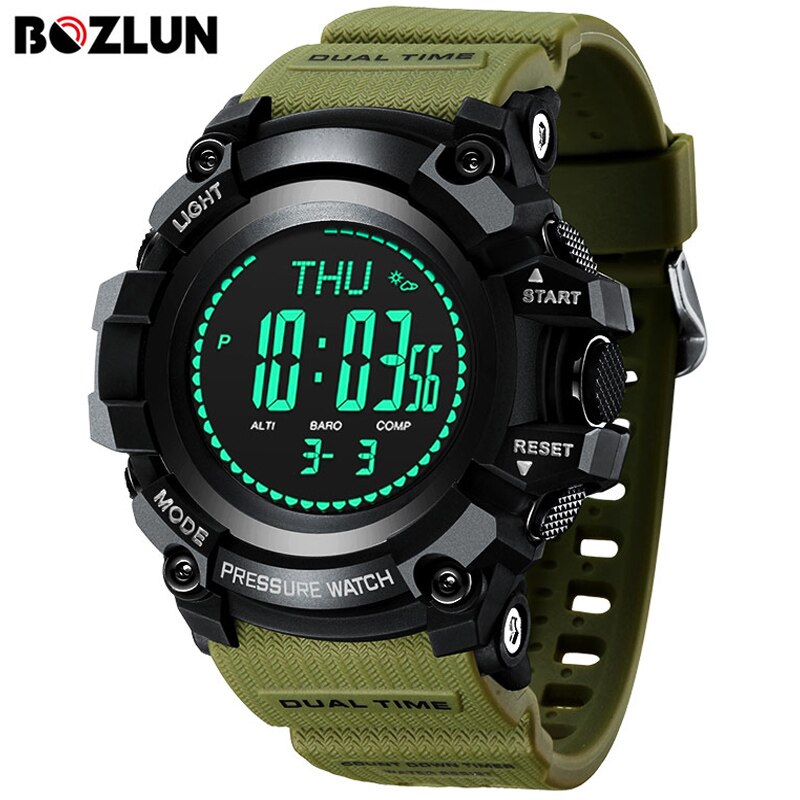 Bozlun-montre sport connectée pour hommes, multifonction, cadran 3atm, montre sportive, altimètre, thermomètre: BLACK BLACK-Red