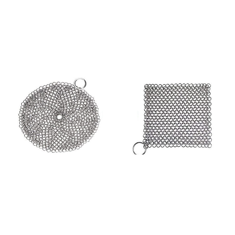 Cast Iron Cleaner 2 Pack- More Efficient Stainless Steel Chainmail Scrubber For Cast Iron Pan Pre-Seasoned Pan Dutch Ovens Waf