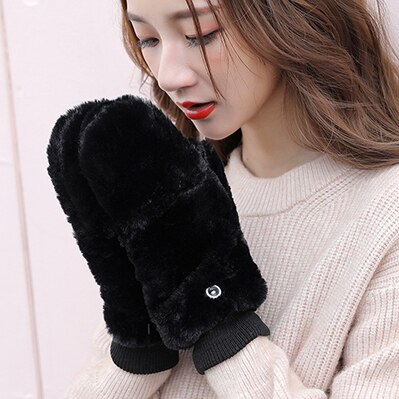 Winter warm women Mittens gloves: black