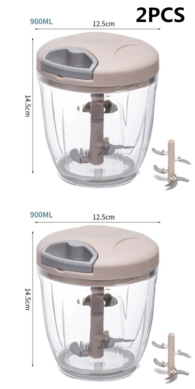 500/900ML Knoflook Chopper Handmatig Draaien Groentesnijder Chopper Slicer Fruit Knoflook Crusher Keuken Gadget Blenders Vleesmolen: Donkergrijs