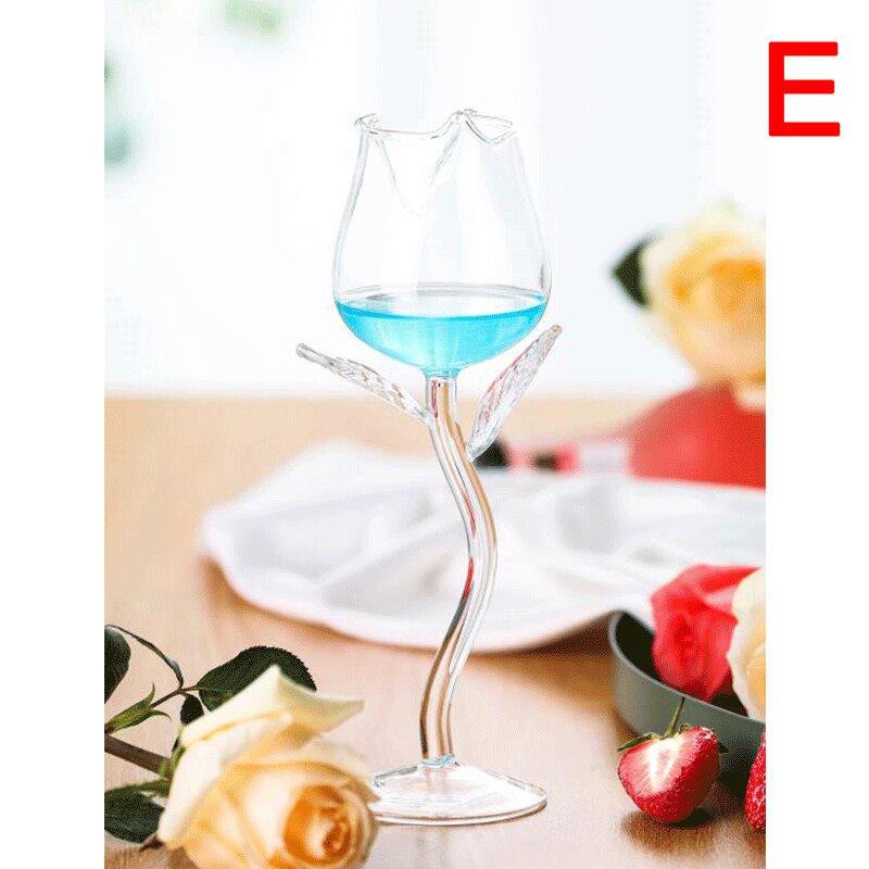 Fancy Red Wine Goblet Wine Cocktail Glasses 100ml Rose Flower Shape Wine Glass Party Barware Drinkware: E