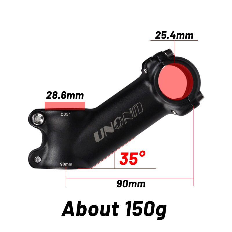 UNO MTB Vorbauten Fahrrad Vorbau Mtb Rennrad Vorbau 25.4/31,8mm Ultraleichte Vorbau 35 Grad 70 90 110mm Lenker Stamm matt Schwarz: 25.4x90mm