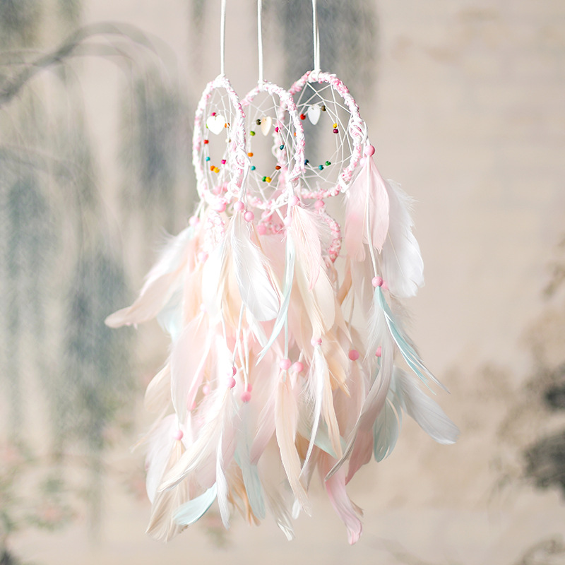 Colgante de cascabeles de atrapasueños rosa para mujer, colgante, carillones de viento, decoración de interior, indio, Montero, I1013