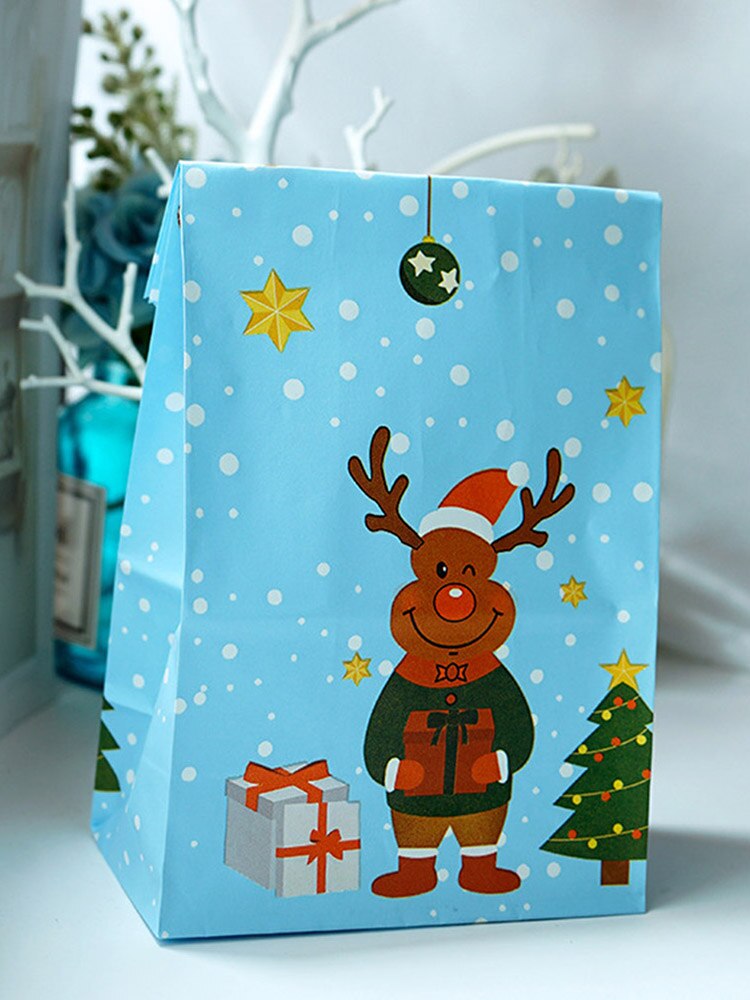10 stk christmas santa elg papirposer stand up slik mad papir segl pakning års fest favoriserer madpose til småkager