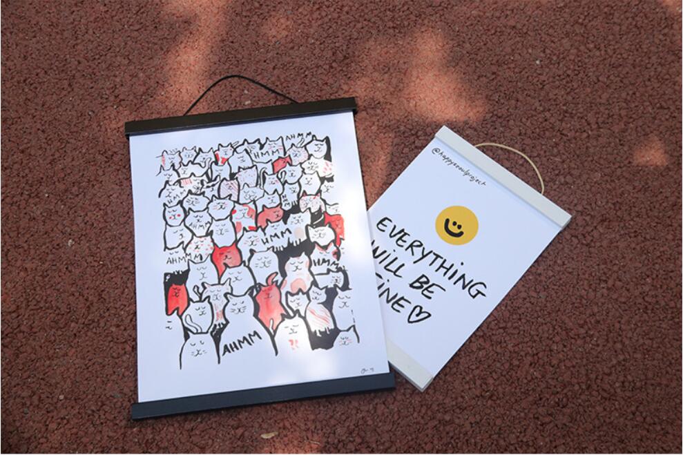 3pc Magnetic DIY Poster Frame Solid Wood Hanging Scroll Decorative Painting Rod Photo Hangers