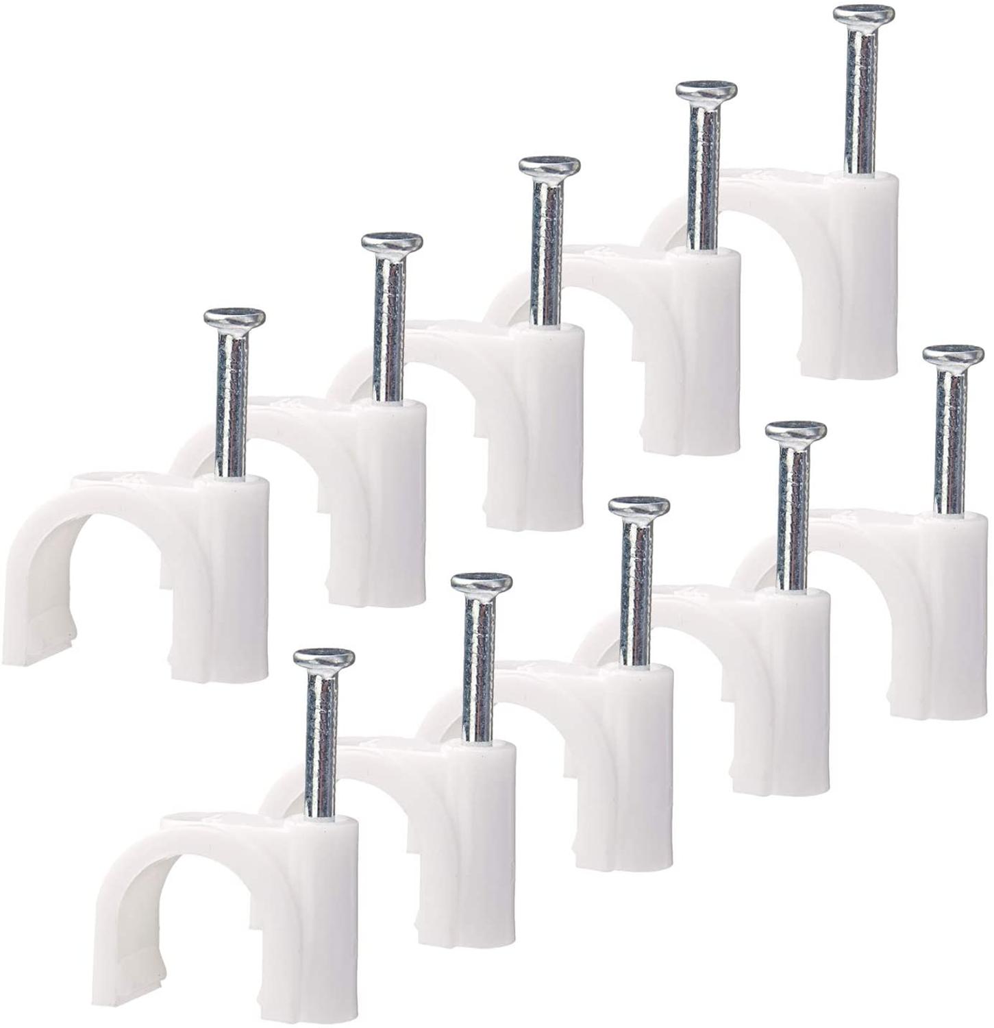 100 st pe plast 7mm cirklar kabelklämma c-formad högkolstålspik kabelklämmor trådvägghållare 1/4 " 6mm rörstöd: Vit