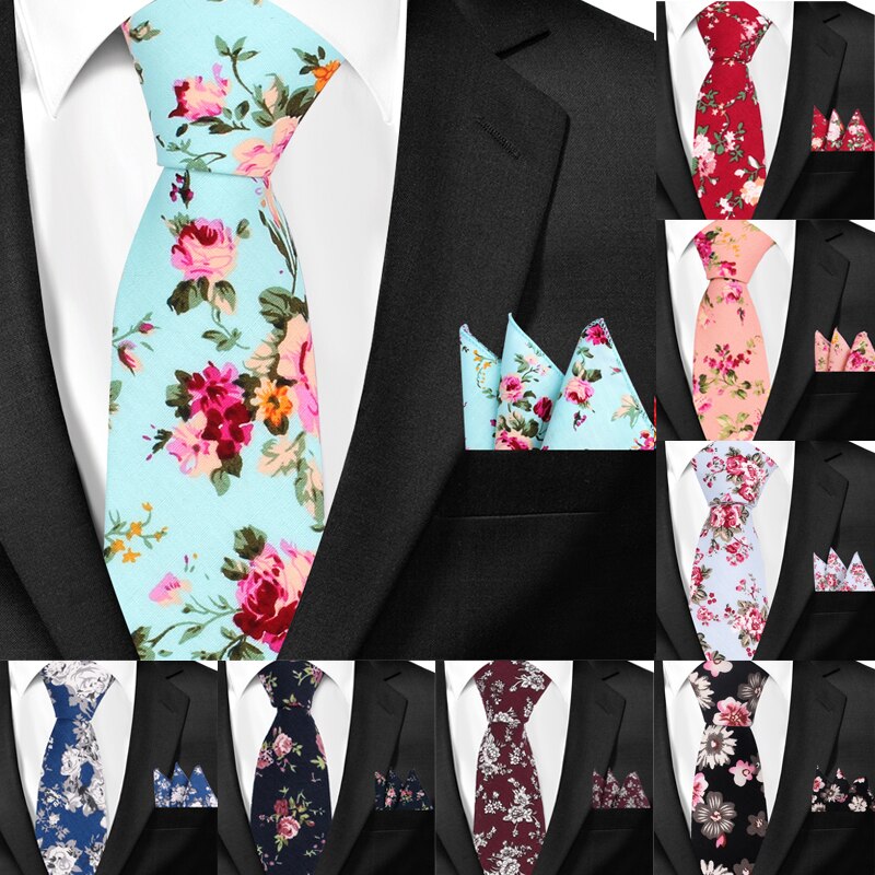 Neue lässig Blumen Baumwolle Krawatten Und Tasche Platz setzt Blume Drucken Dünne Krawatte Für Männer Mens Hals Binden Krawatte 6cm Dünne Krawatten