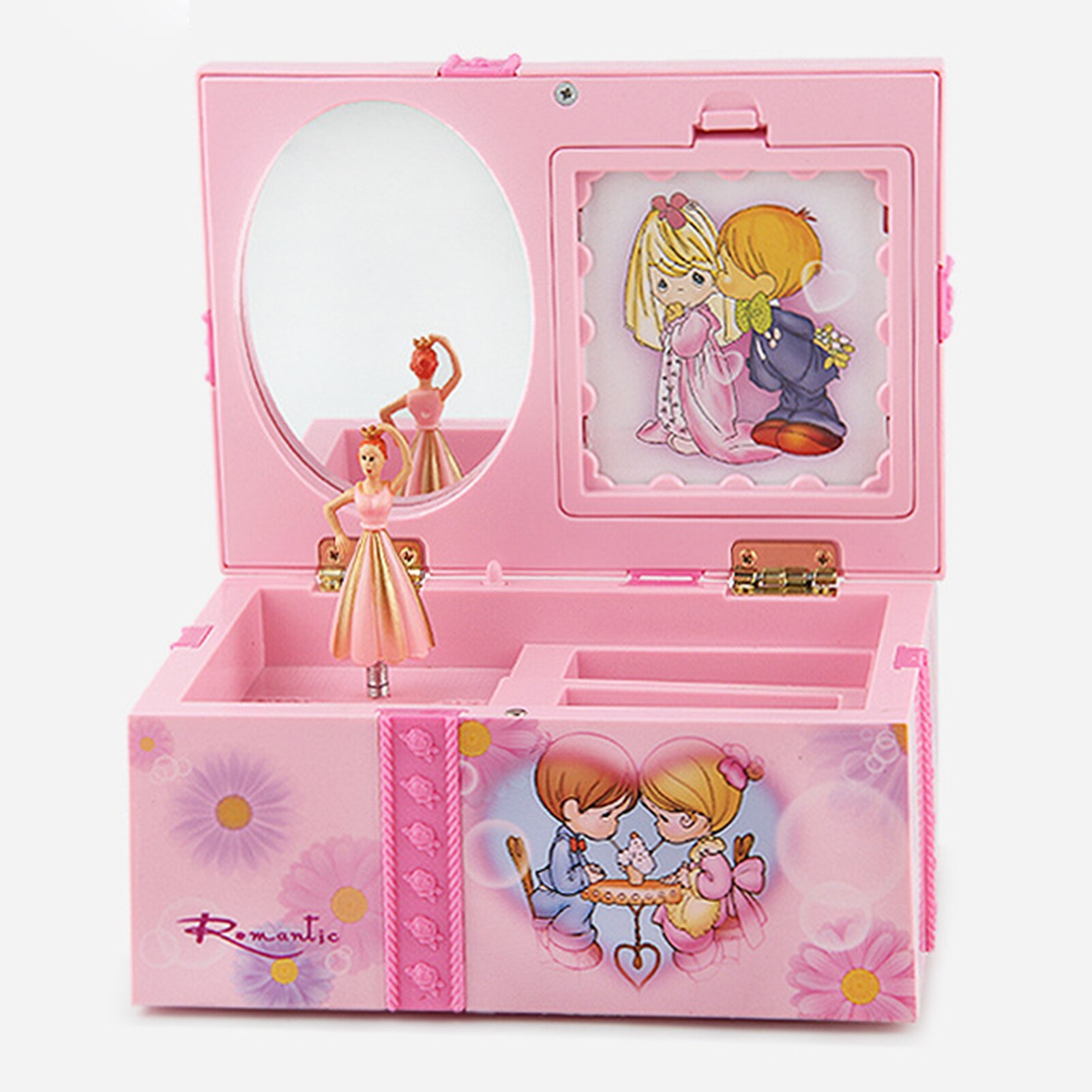 Dansen Meisje Muziekdoos Ornament Sieraden Organizer Met Make-Up Spiegel