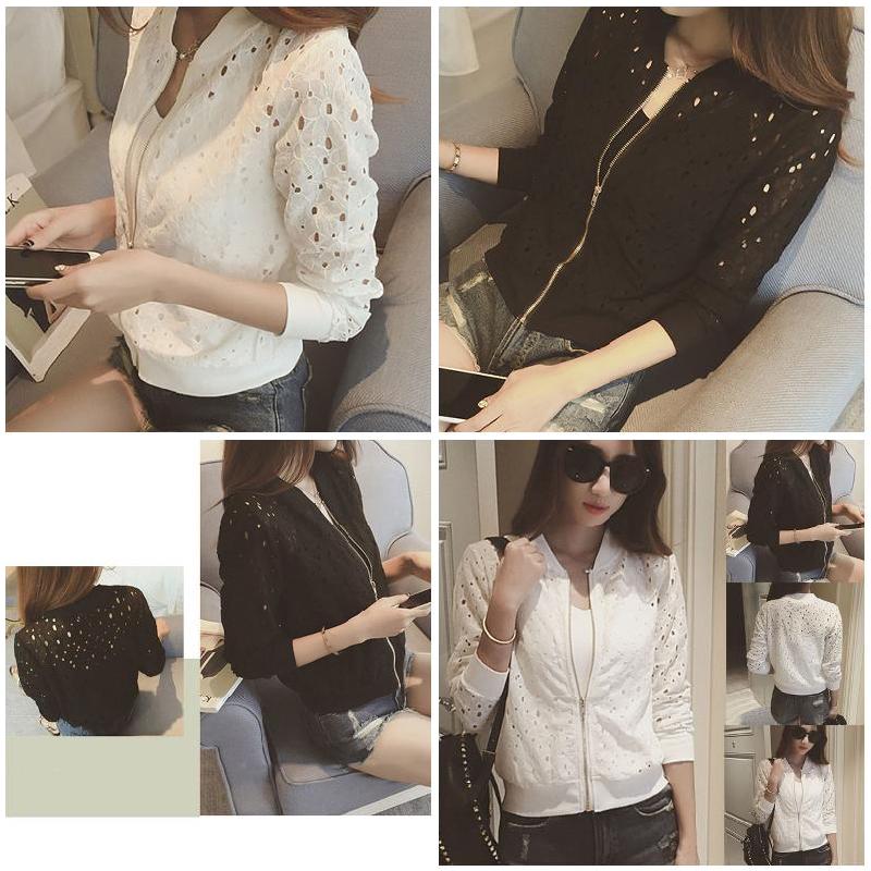 Women Bomber Jacket Long Sleeve Lace Sunscreen Shirt Short Summer Thin Coat Casual Baseball Coat