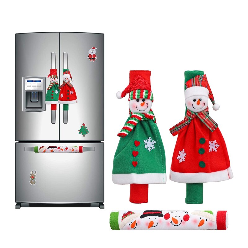 3 Pack Adorable Snowman Refrigerator Handle Covers Set,Kitchen Appliance Handle Covers for Christmas Decorations