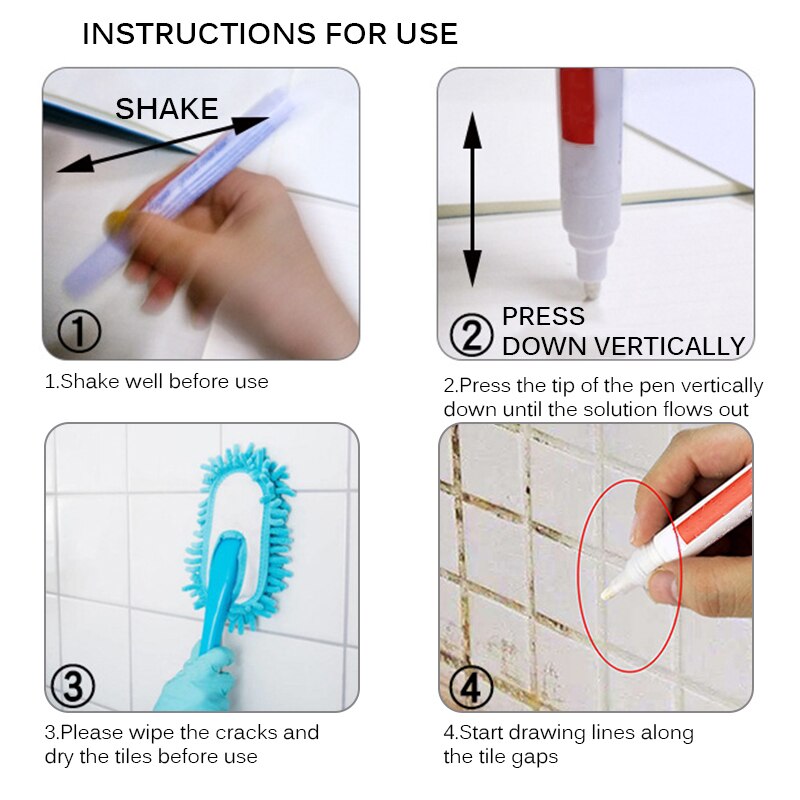 Fliser hul reparation farve pen hvid flise refill injektionsmørtel pen vandtæt formstøbt fyldmiddel væg porcelæn badeværelse maling rengøringsmiddel