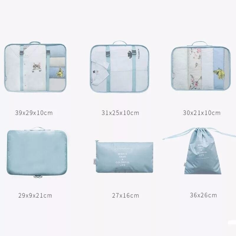 6Pcs Polyester Clothes Organizer Bag Set Travel Organizer For Shoe Clothing Organizador Cube Packing Package Travel Accessories