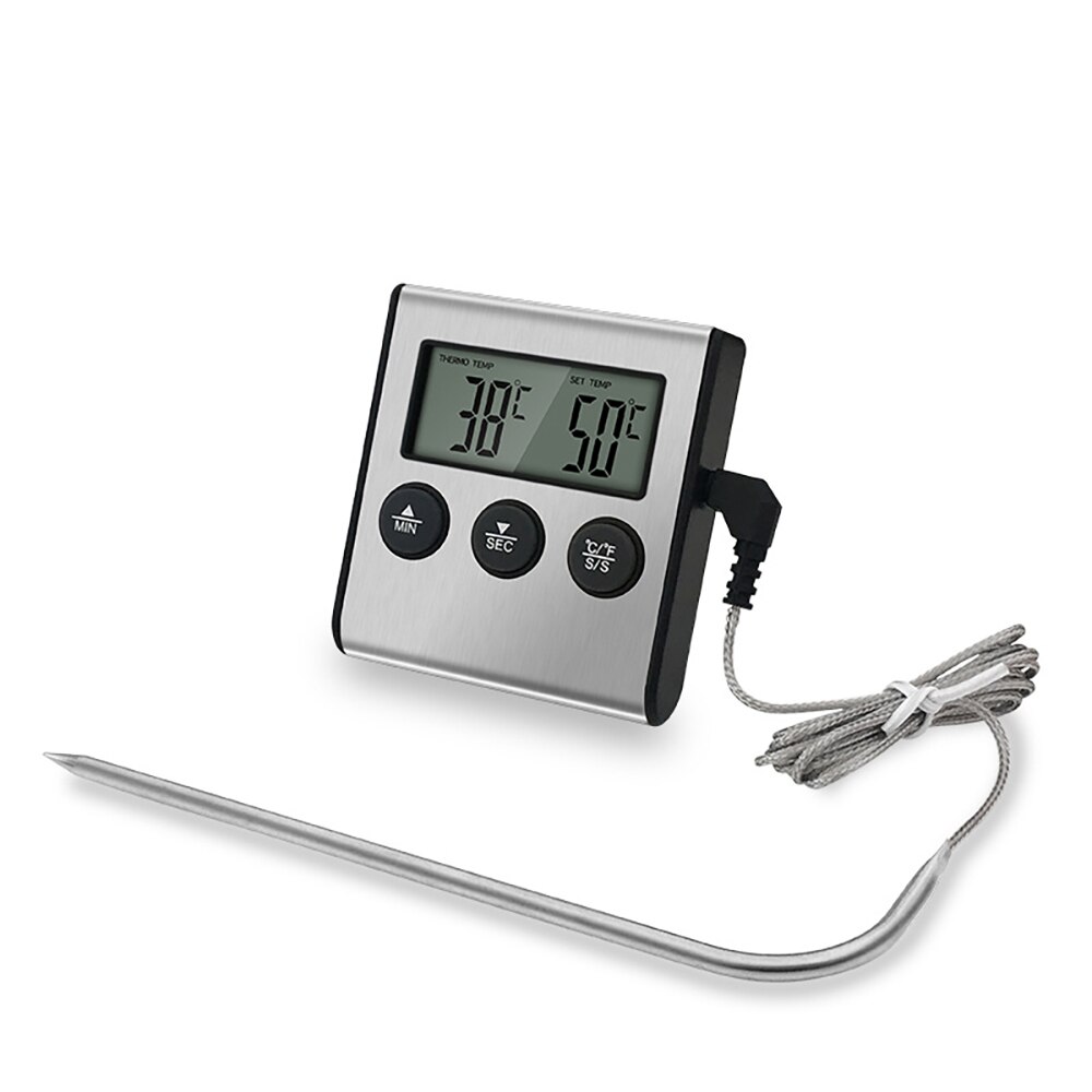 Digital BBQ Thermometer Meat Kitchen Food Stainless Steel Probe Temperature Cooking Oven Meter Grill Timer Function