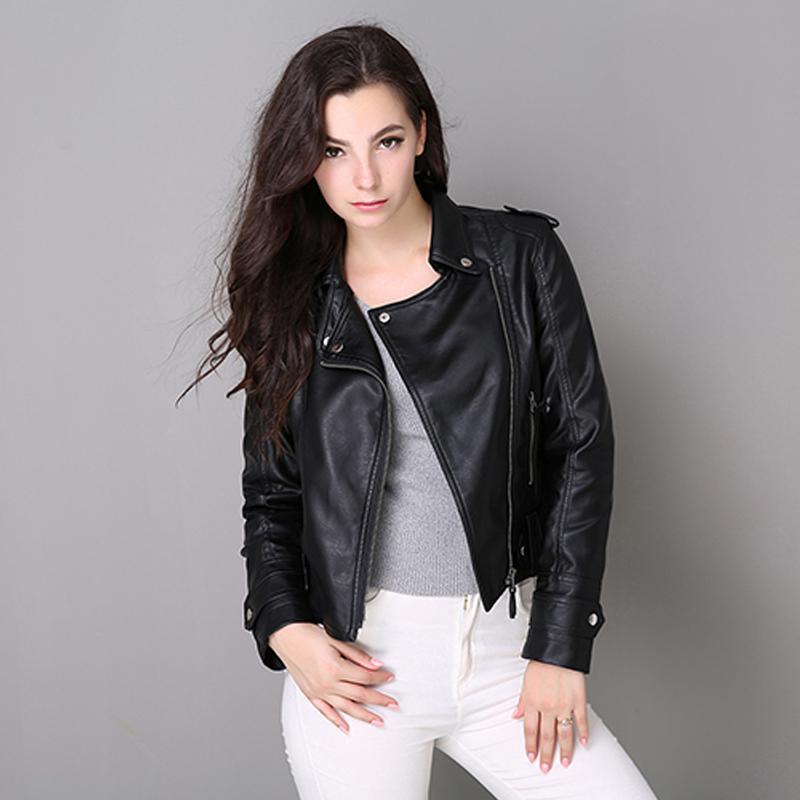 Women Leather Coats Spring Autumn Cheap Black Jacket Ladies Moto Biker Leather Jackets Woman Short Zipper Pvc Coat