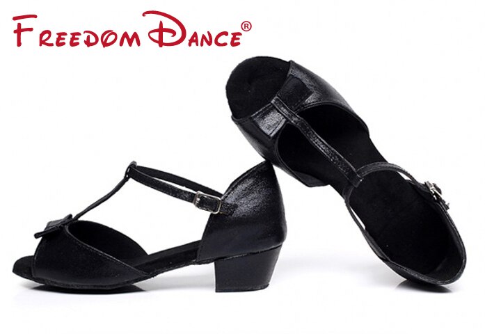 Korting Prijs Meisjes Tieners Vrouwen Leer Stof Bowtie Lage Hak Latin Dans Partij Schoenen Zomer Dansen Sansals