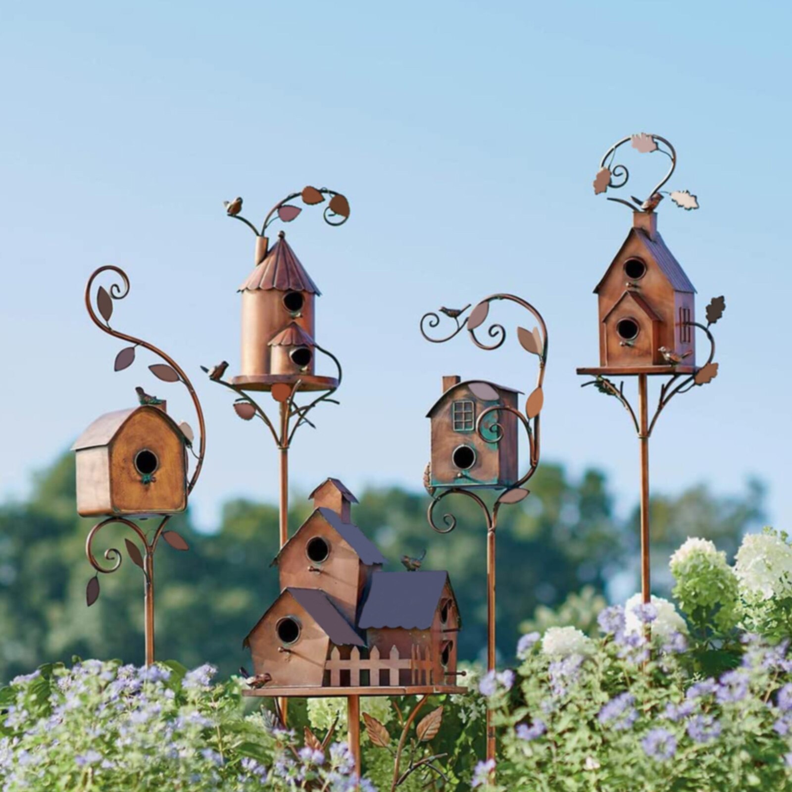 Birdhouse Garden Stakes Bird's Nest Waterproof Rust-proof Outdoor Long-lasting Beauty Metal Multi-size Resting Place For Birds