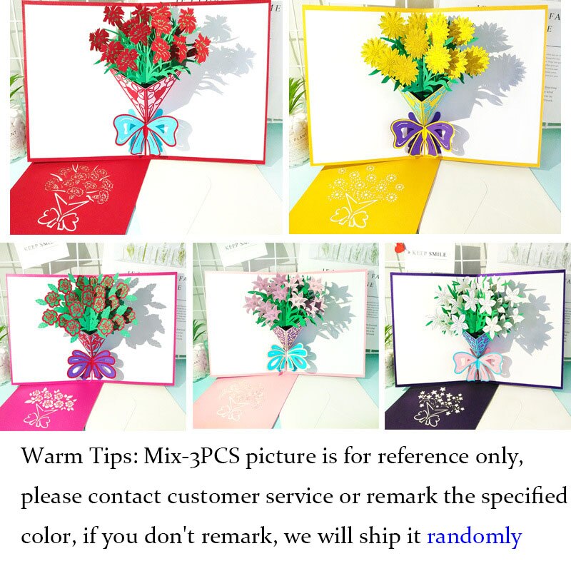 Pop-Up Flower Card 3PCS Flora 3D Greeting Card for Mother's Day Children's Greeting Card Rose Bouquet Handmade Stereo Card Lily: Mix-3PCS