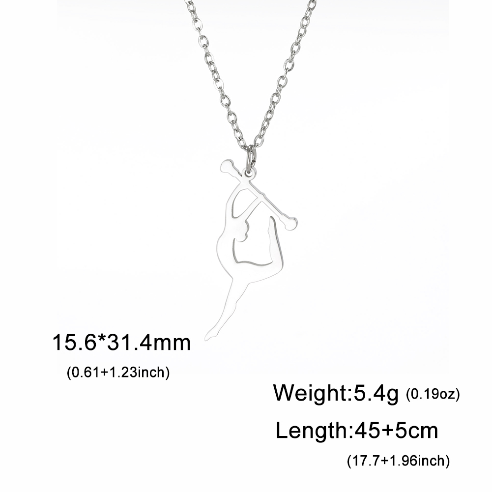 Teamer Gymnastics Necklace for Women Girls Sports Pendant Stainless Steel Jewelry Dancer Gymnast Birthday: Light Yellow Gold Color