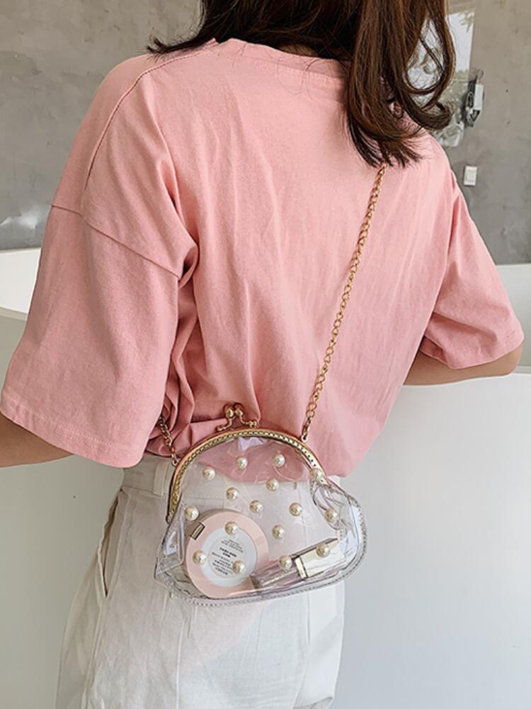 Yl transparante jelly parel clip tas zomer pvc dames handtas ketting mini schoudertas messenger bag