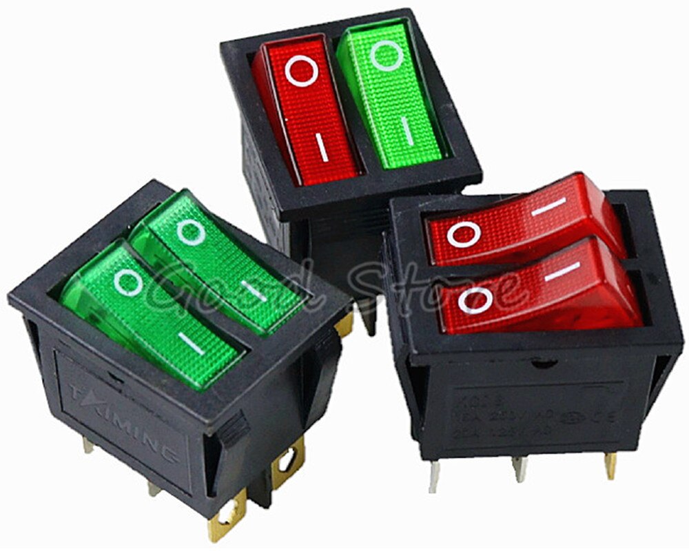 1PCS KCD8 6PIN 16A 250V 20A 125V Double Light Rocker Switch Waterproof ON-OFF