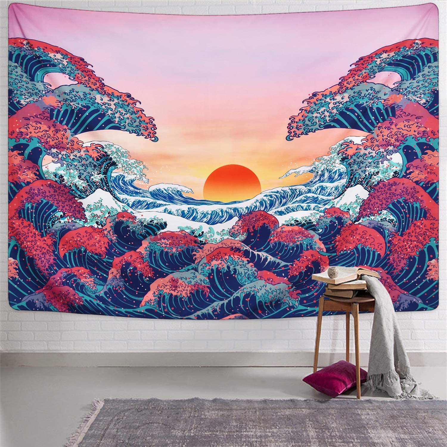hav bølge tapet sol fjell 3d skrive ut japanese stytle vegghengende gobeliner boho decorfor livingbedroom dekorasjon