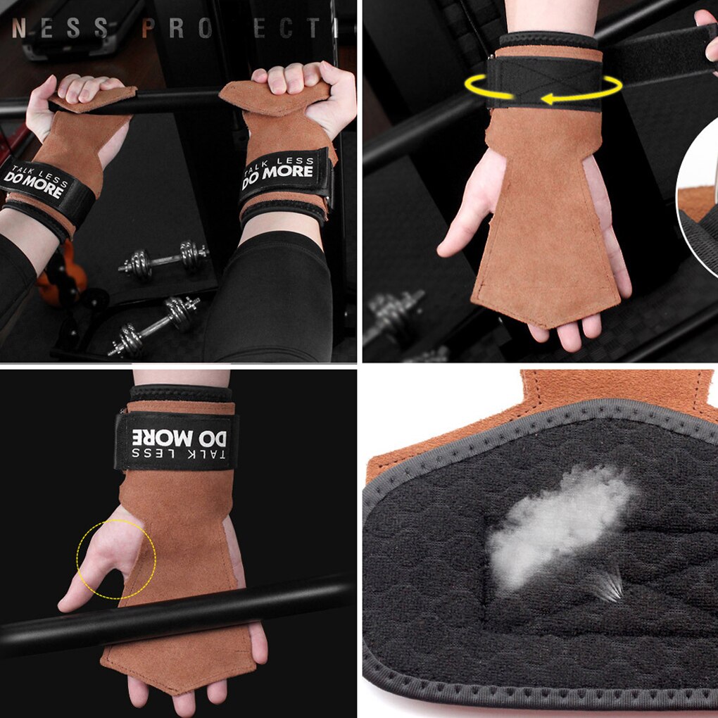 1 Paar Lederen Gewichtheffen Handschoenen Met Wrist Wraps Hand Grips Voor Palm Bescherming Gewichtheffen Fitness Handschoen
