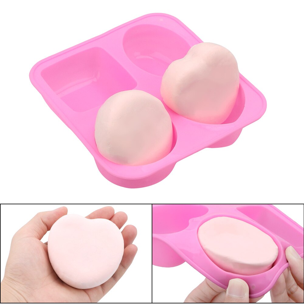 Silicone Soap Making Round Oval Heart Square Shape Handmade Soap Mold 4 Cavity Portable Unique Soap Making Tools Soap Molds