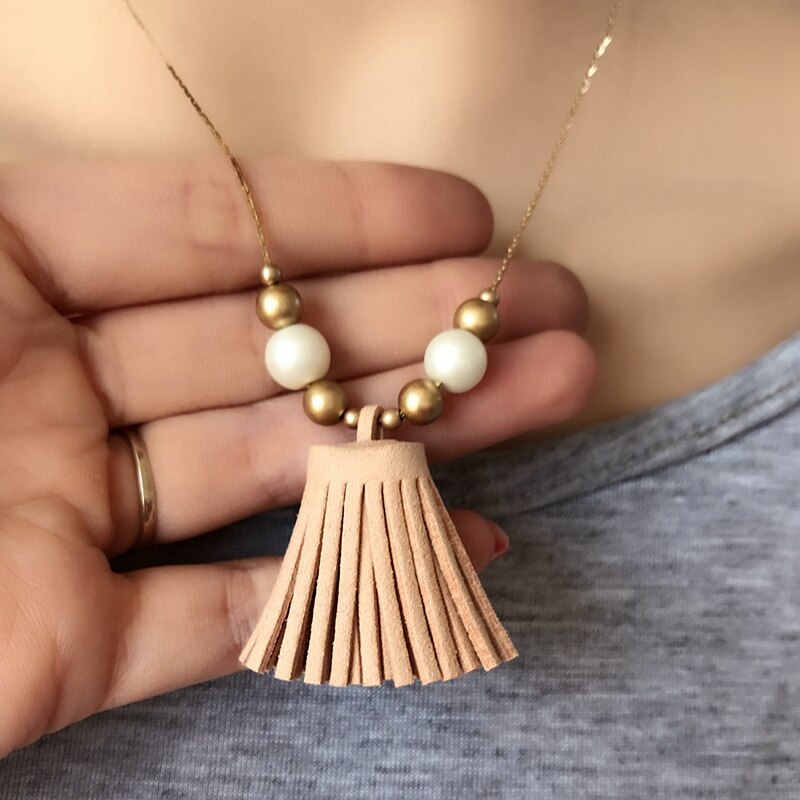 Simple Sweet Two Colors Choker Pendant Tassel Necklace
