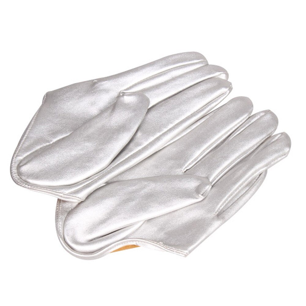Woman Tight Half Palm Gloves Imitation Leather Five Finger Mittens Vivid Color: Silver