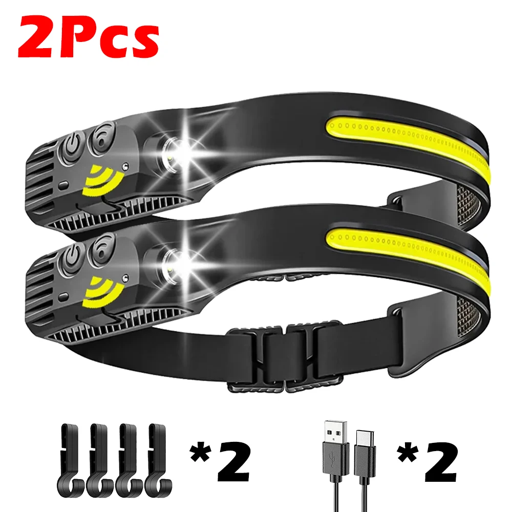 USB Rechargeable LED Sensor Headlamp XPE+COB Headlight Led Head Torch Camping Search Light Head Flashlight for Fishing Lantern: green