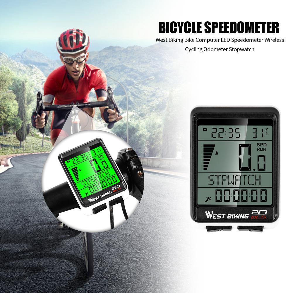 West Biking Bicycle Computer Odometer Wireless MTB Bike 5 Language Cycling Odometer Speedometer Watch LED Digital Rate
