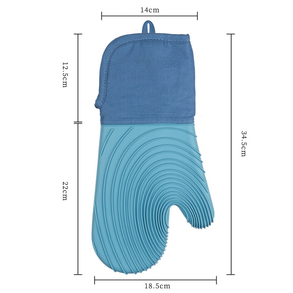 Insulation Gloves, Microwave Oven Silicone Kitchen Anti-scalding Gloves, Thick Cotton Non-slip Waterproof Oven Gloves: Blue