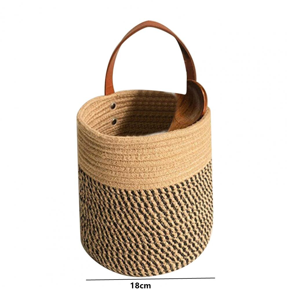 Woven Hanging Basket For Planters Rattan Wicker Baskets Garden Wall Decoration Wall-mounted Basket Storage Rack: Black16cm