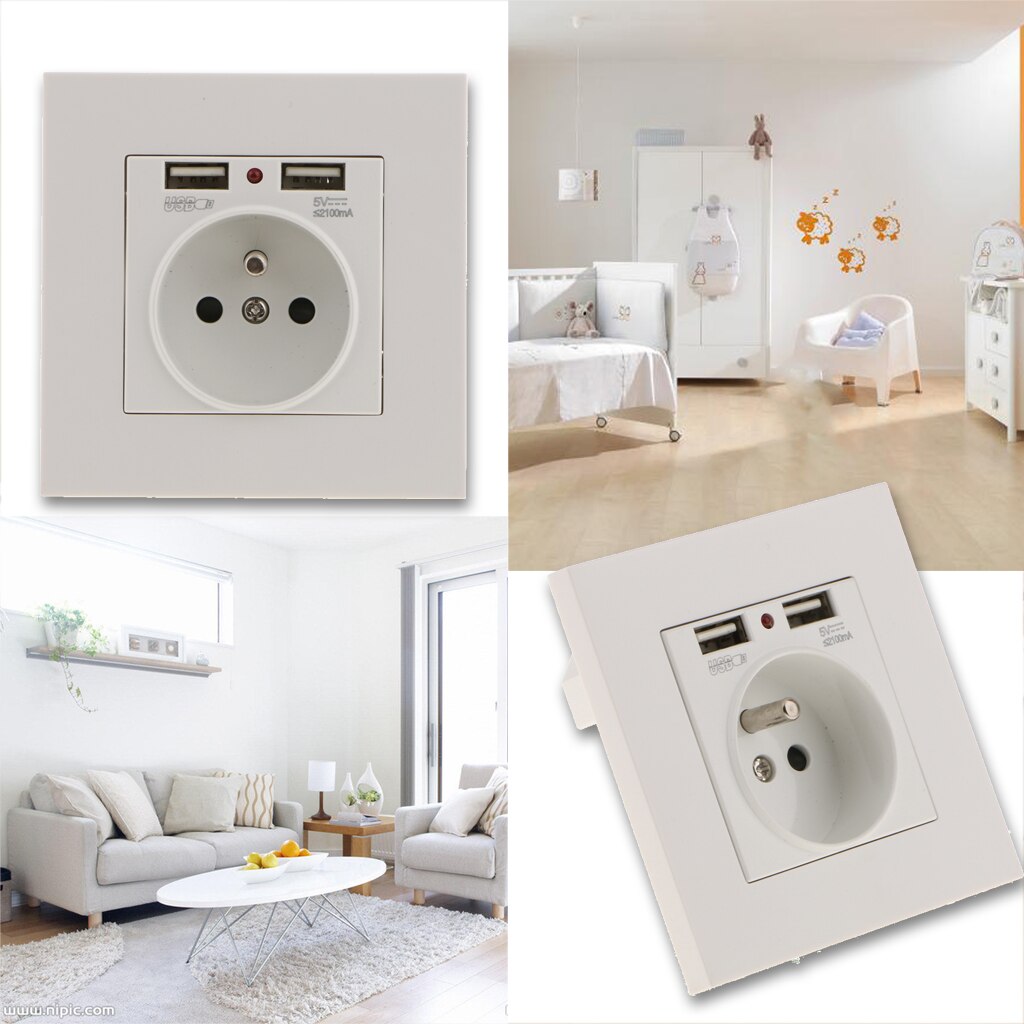 Wall Mount Receptacles Charger with dual socket hole and usb ports,16A/5V Combined Charging Capacity