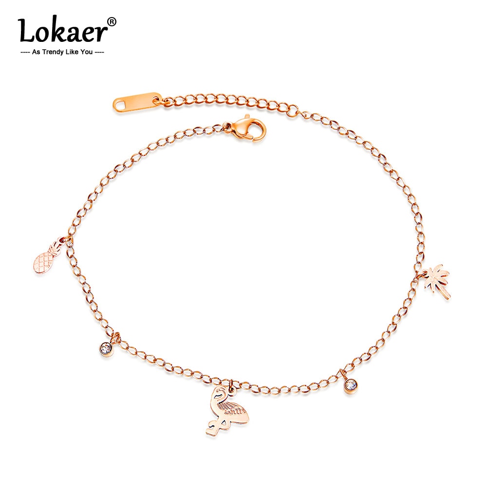 Lokaer Titan Stahl Böhmen Strand Kette & Link Fußkettchen Für Frauen Mädchen Trendy CZ Ananas Vogel Charme Fußkettchen A19030