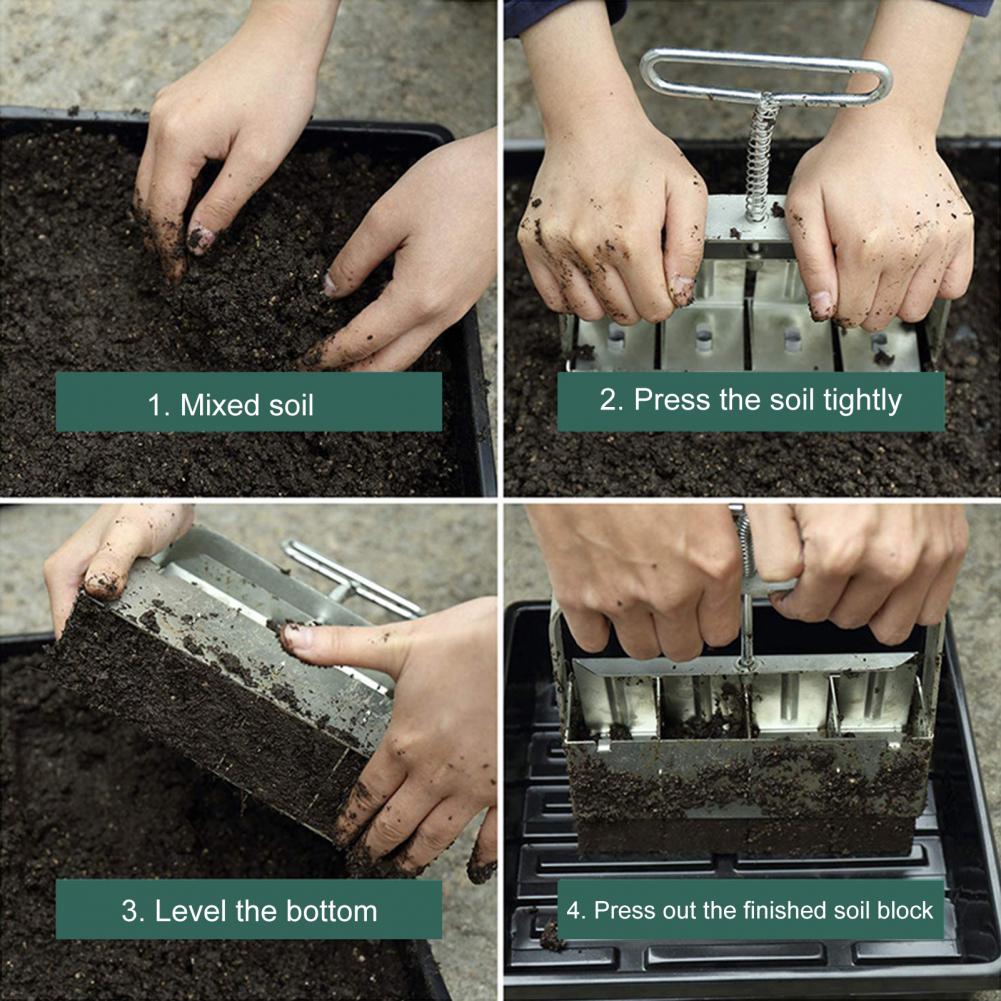 Labor Saving Soil Blockers Sturdy Non-slip Nesting System Soil Block Maker Seedlings Quad Soil Blocking Tool	for Gardening