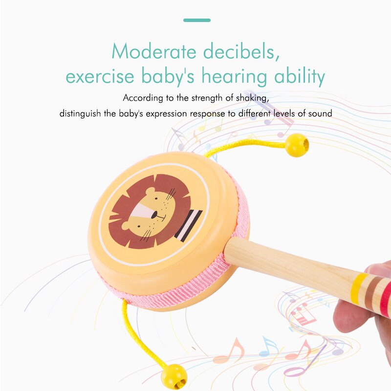 Holz Hand Baby Rassel Spielzeug Kinder Frühe Pädagogische Hören Spielen Trommel Tier Spielzeug Für Infant PHOOHI