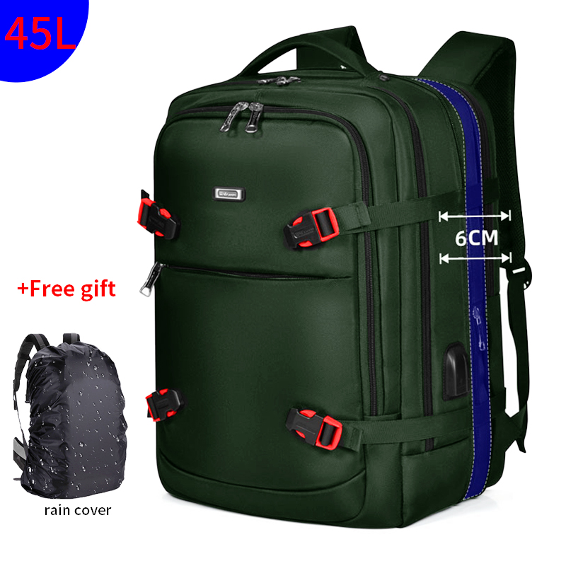 2022 WIERSOON 45L Male Expandable Large Capacity Traveling Backpack for 17 inch Laptop Men's Backpack Approved Weekender Bag: 50303Green