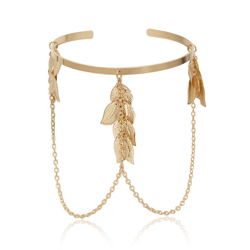 Mode Metalen Blad Tassel Bovenarm Manchet Armbanden Voor Vrouwen Verstelbare Sexy Geometrische Open Arm Chain Bangle Sieraden: Gold