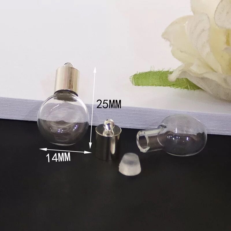 2pc 6mm mischen bilden glas Phiole Anhänger (metall kappe mit gummi stecker Mini glas charme/flasche miniatur fläschchen schmuck halskette: Nein8