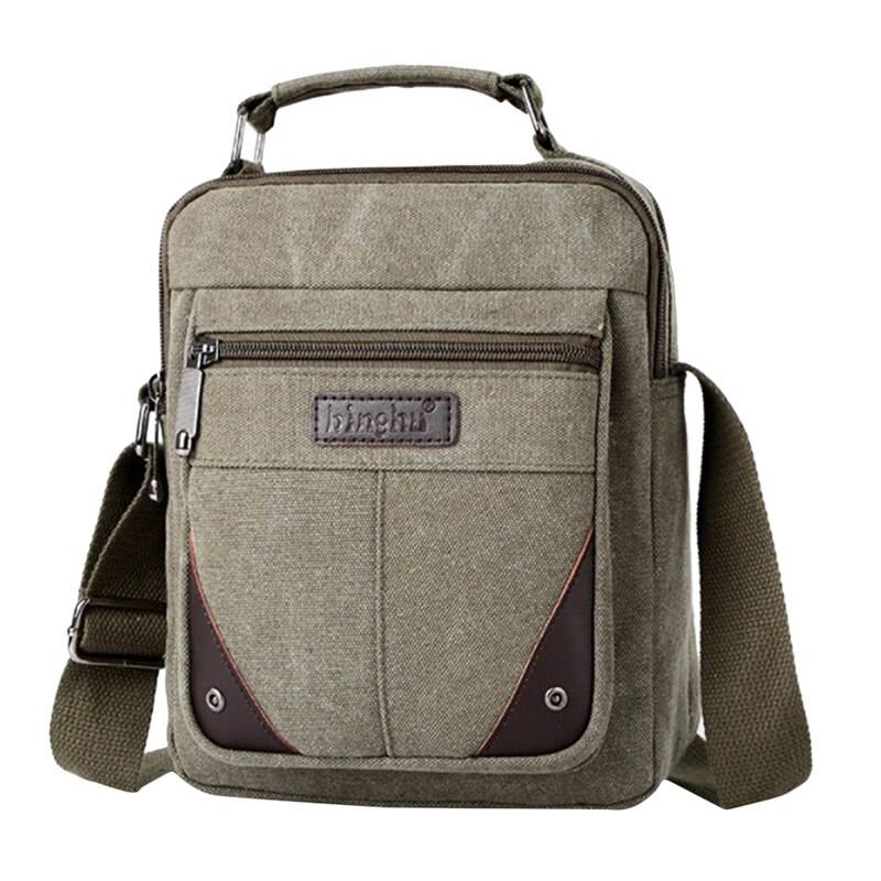 Men's Casual Shoulder Bag Solid Color Business Messenger Bag Simple Large Capacity Multi-purpose Canvas Bag: Style B Army Green
