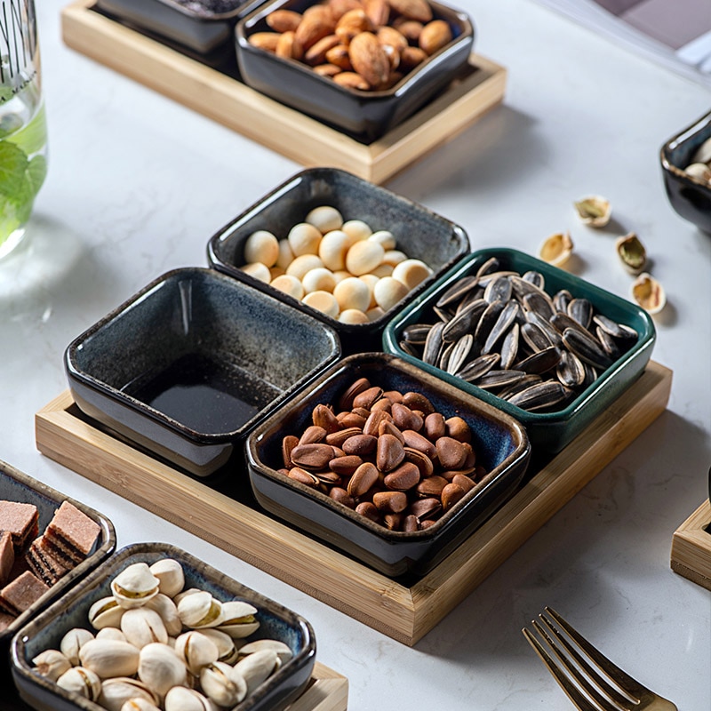 Fruit snack plate, ceramic pot restaurant side dish dipping saucer, dried fruit plate, divided snack plate