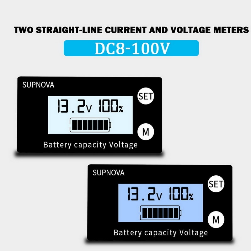 Lcd batterikapacitet monitor indikator spændingsmåler blysyre lithium lifepo 4 bil motorcykel voltmeter spændingsmåler  dc 8v-100v