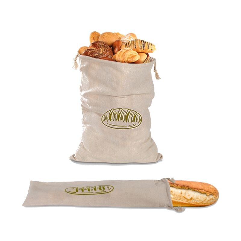 Bolsa de pan de lino orgánico para organización de cocina, almacenamiento de alimentos reutilizable, bolsa con cordón para pan y Baguette, suministros de panadería