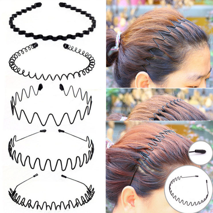 Bandeau ondulé en spirale en métal noir unisexe, 1 pièce, antidérapant, Flexible, sport, accessoires pour cheveux, pour hommes et femmes