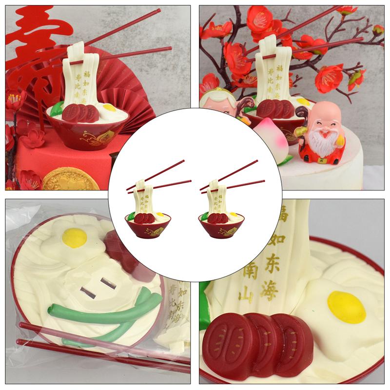 2pcs Birthday Plastic Cake Picks Birthday Noodles Ornaments Cake Insert Toppers