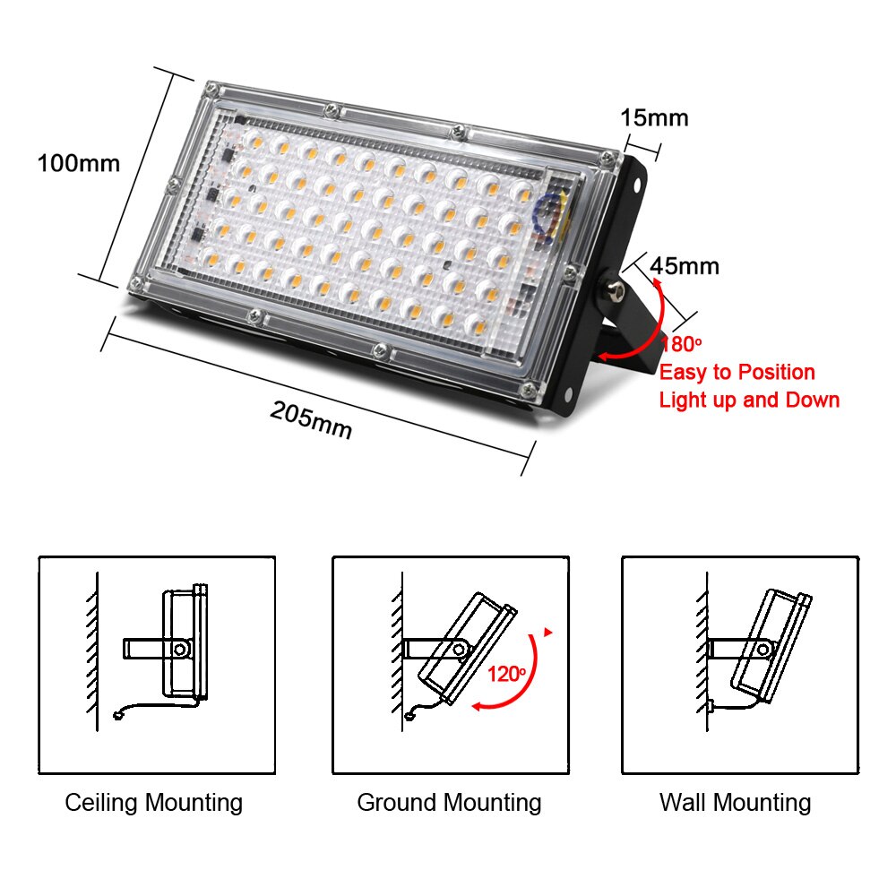 4pcs 50W LED Flood Light AC 220V 230V 240V IP65 Waterproof Outdoor Floodlight Spotlight LED Street Lamp Wall Lighting Reflector